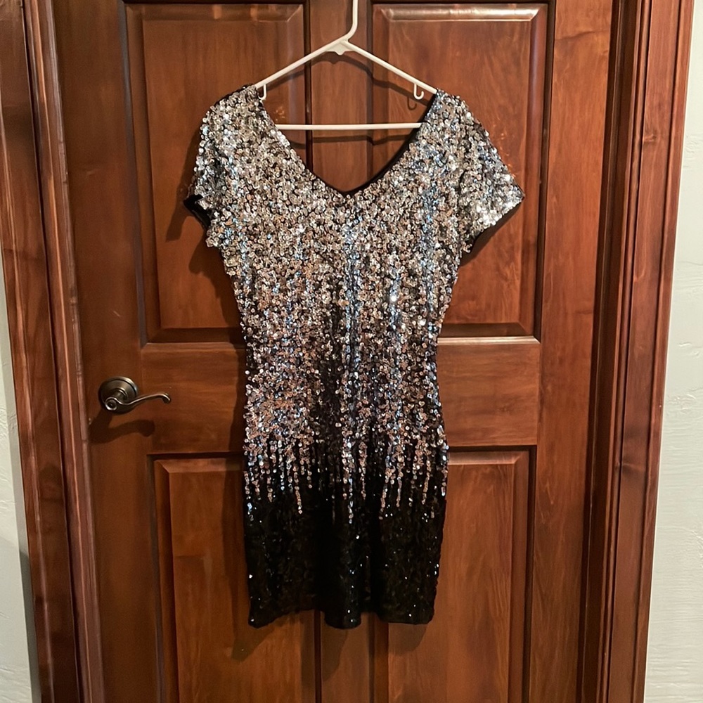 Women’s size large sequence short sleeved b-neck dress.